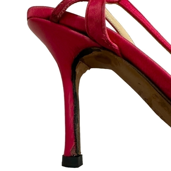 JIMMY CHOO Fuchsia Pink Satin Stiletto Heels Peep Toe Women’s Size 6.5 - Picture 10 of 11